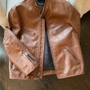 Coach Men's Brown Leather Zip Moto Jacket